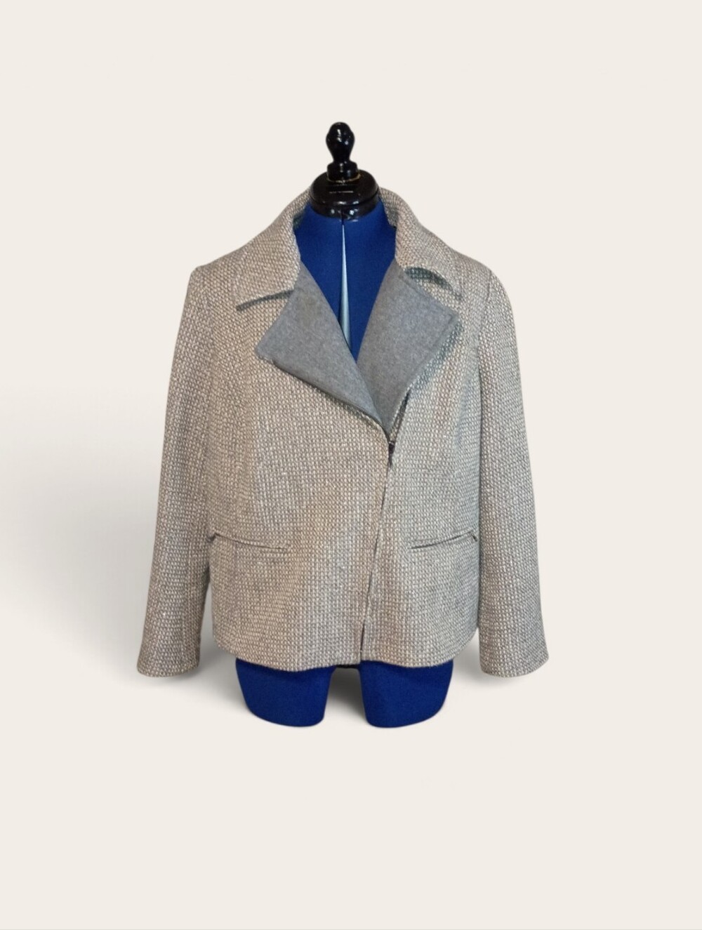 Talbots Womens Gray Sparkle Jacket Tweed Asymmetric Full Zip Blazer Large Petite